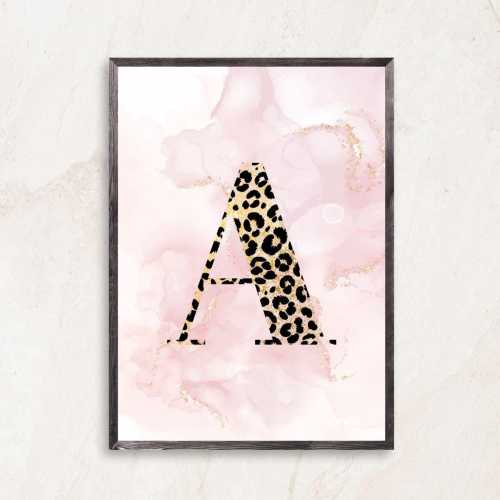 Leopard Print Initial A Poster – Pink & Gold Girl's Room Decor