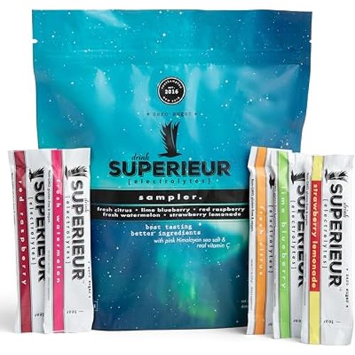 Superieur Electrolyte Powder Packets - Vegan Electrolyte Hydration Powder w/Sea Minerals - Keto Friendly, Non-GMO, Zero Sugar Electrolyte Supplement-Healthy Sports Drink -Sampler Pack (20 Packets)