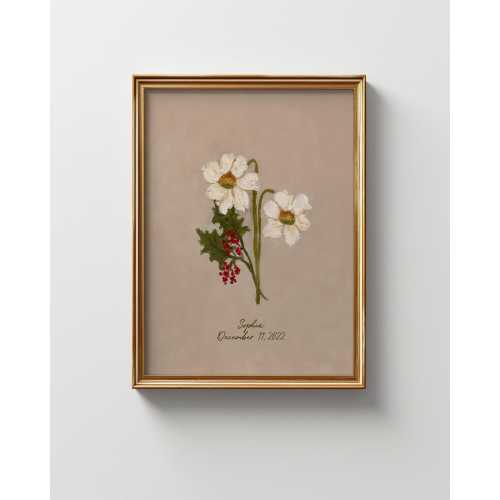December Birth Flower Print: Christmas, Narcissus & Holly Canvas Art