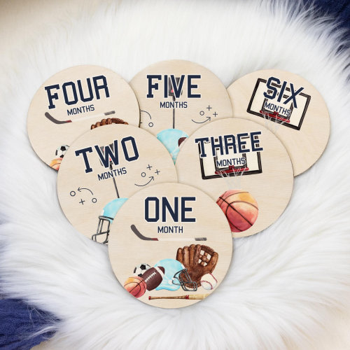 Sports Milestone Cards, Sports Monthly Markers, Wood Milestone Cards, Boy Milestones, Photo Prop, Sports Nursery Theme, Baseball Soccer B73