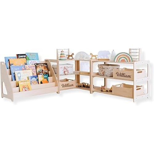 Montessori Bookshelf + Small Toy Shelf + Corner Toy Shelf, Wooden Shelf, Kids Bookcase, Toy Storage, Kids Furniture, Montessori Shelf (SET of 3 Shelves)