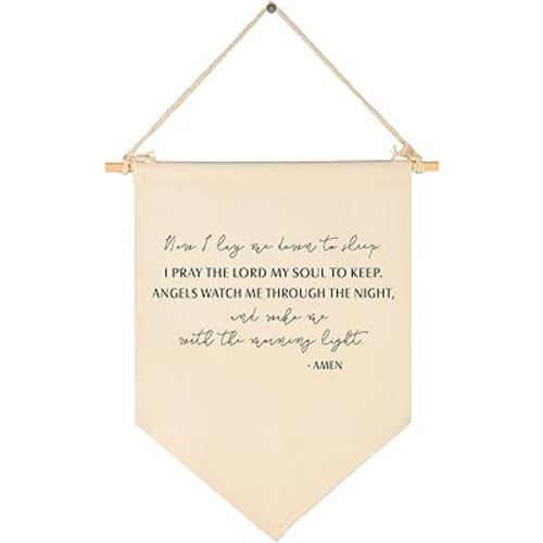 Now I Lay Me Down To Sleep-Prayer Sign Above Crib-Scripture Gift for Baby Boys Girls Kids-Christian Bible Verses-Canvas Hanging Pennant Banner Wall Decor Gift for Nursery Baby Room Homeschool Playroom
