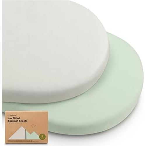 2-Pack Baby Bassinet Sheets Girl, Boy - 33x17 Viscose Derived from Bamboo Bedside Mattress Fitted Bassinet Sheets, Compatible with Halo Bassinest Swivel Sleeper, Baby Delight, Graco (Sage)