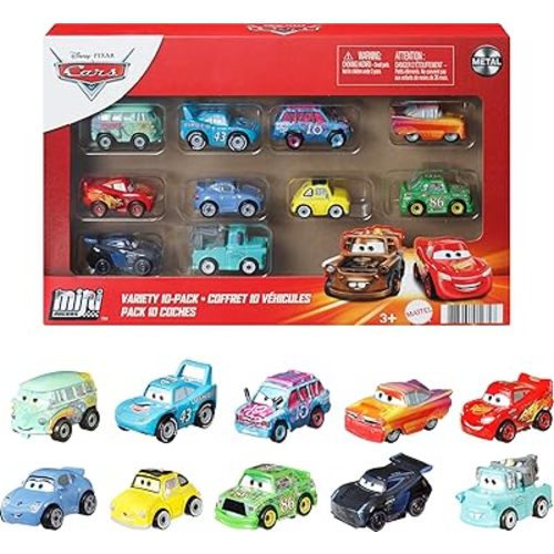 Mattel Disney and Pixar Cars Mini Racers 10-Pack, Collectible Set with 10 Toy Vehicles, Fan-Favorite Characters (Amazon Exclusive)