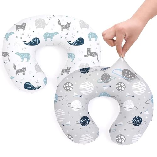 BROLEX Baby Nursing Pillow Covers: 2-Pack Soft Slipcovers for Breastfeeding Pillows - Comfortable Fabric, Fits Standard Nursing Pillows for Boys & Girls -Space Planet