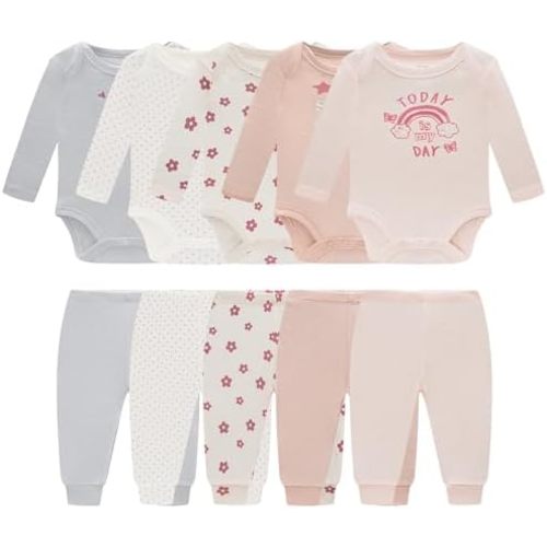Baby Newborn Layette 10-Piece Clothing Sets Soft Cotton Bodysuits Pants Sets for Baby Boys Girls Toddler Unisex