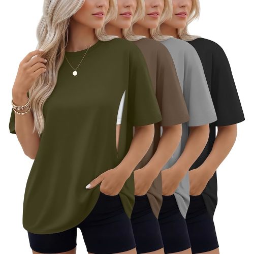 4 Pack Women's Oversized Nursing Breastfeeding Shirts with Hidden Zipper Maternity Short Sleeve Nursing Tees Tops
