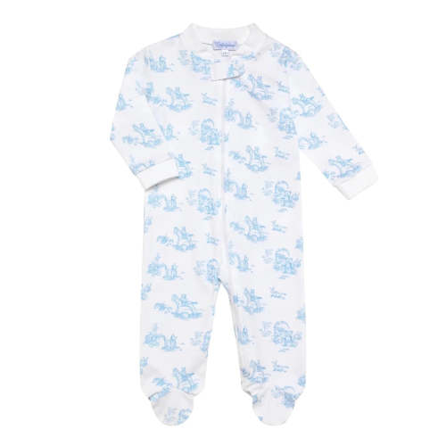 Teddy Bear Toile Zipper Footie - Blue