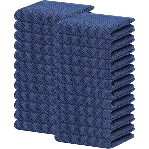 Homaxy 100% Cotton Waffle Weave Kitchen Dish Towels, Ultra Soft Absorbent Quick Drying Cleaning Towel, 13 x 28 Inches, 24-Pack, Navy Blue