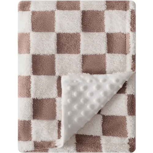 Soft Black and White Checkered Baby Blankets for Unisex Girls or Boys Breathable Gender Neutral Nursery Double Layer Blankets with Dotted Backing for Newborn Toddlers (Minky Brown)