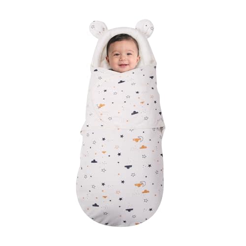 Newborn Baby Swaddle Blanket with Bear Ears, Soft Breathable Wrap for 0-6 Months, Easy Change Receiving Blanket, All-Season Nursery Gift, Moon and Stars Print