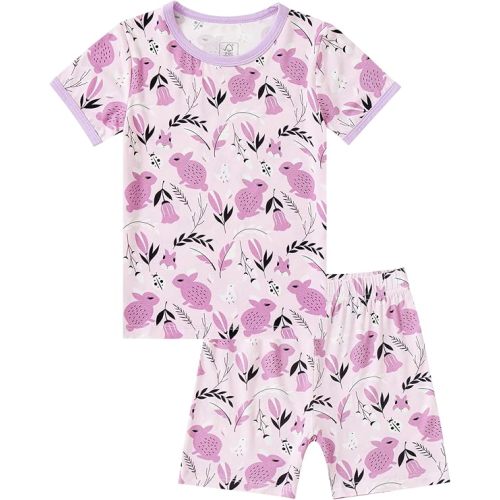JunNeng Bamboo Viscose Pajamas for Toddler Girls, 2-Piece Snug fit Pjs Short Sleeve Summer Sleepwear 12M-5Y