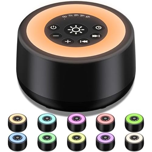 Sleepbox Sound White Noise Machine with 25 Soothing Sounds 10 Colors Warm Night Light 4 Brightness Levels 32 Volume Levels 5 Timer and Memory Function Perfect for Kids Adults Seniors Sleeping Black