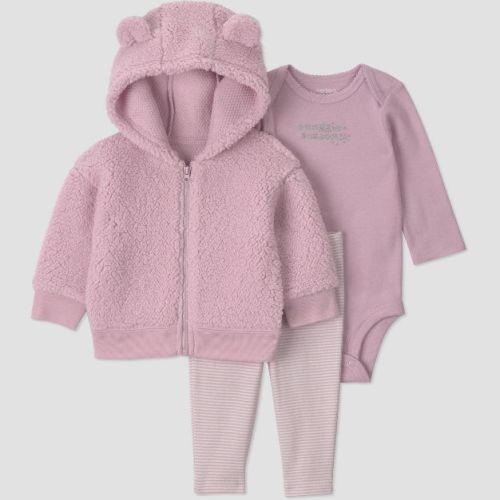 Carter's Just One You® Baby Girls' Cozy 3pc Long Sleeve Bodysuit, Pants and Cozy Jacket Set - Purple Newborn