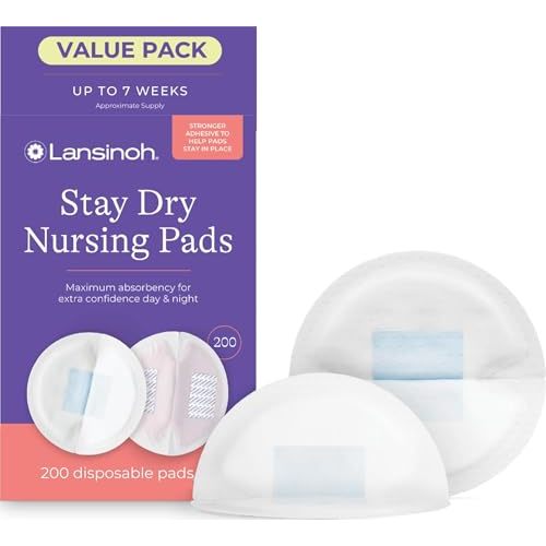 Lansinoh Stay Dry Disposable Nursing Pads, Soft and Super Absorbent Breast Pads, Breastfeeding Essentials for Moms, 200 Count