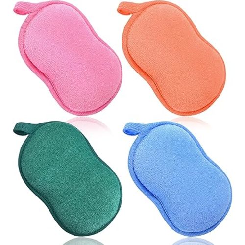 4 Pcs Baby Bath Sponge, Plant Fiber Kids Bath Sponges, Soft Absorbent Exfoliating Kids Loofah with Hanging Hole, Double-Sided Absorbent Reuseable Gourd Baby Sponge for Bathing Fit All Skin