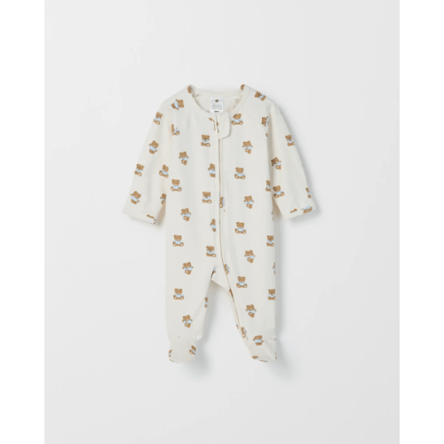 Baby Organic Cotton Zip Coverall - Teddies Cream