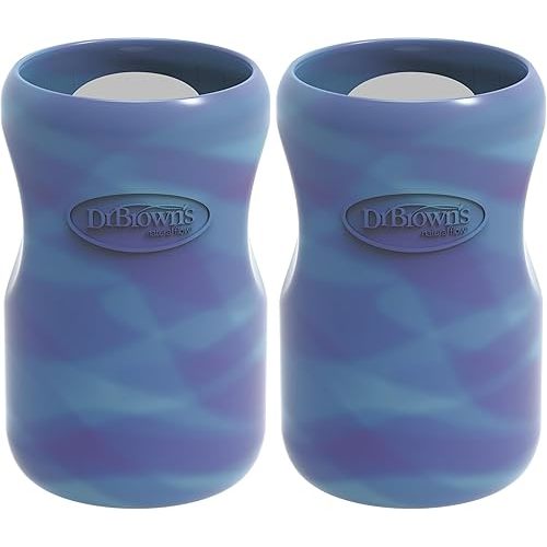 Dr. Brown's Natural Flow Options+ Glass Baby Bottle Sleeves,100% Silicone,9 oz,Wide-Neck,Glow in The Dark (Pack of 2)