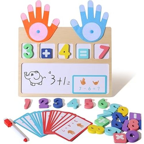 Montessori Math Board Toy - Double-Sided Finger Counting & Number Tracing Board Number Blocks, Wooden Math Manipulatives for Kids Ages 3-6, Preschool Classroom Homeschool Educational Games