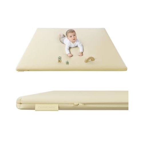COMOMY Vegan Leather Baby Play Mats for Floor, 50 x 50 Play Mat for Playpen, Thickened High-Density Foam Playmats for Babies and Toddlers - Extra Soft and Resilient, Easy to Wipe Clean, Ivory