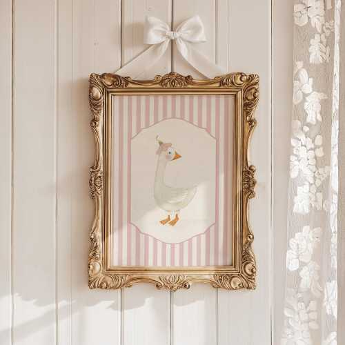 Vintage Floral Pink Silly Goose Nursery Wall Art Set: Cottagecore & Farmhouse, Farm Animal Prints for Baby Room Decor