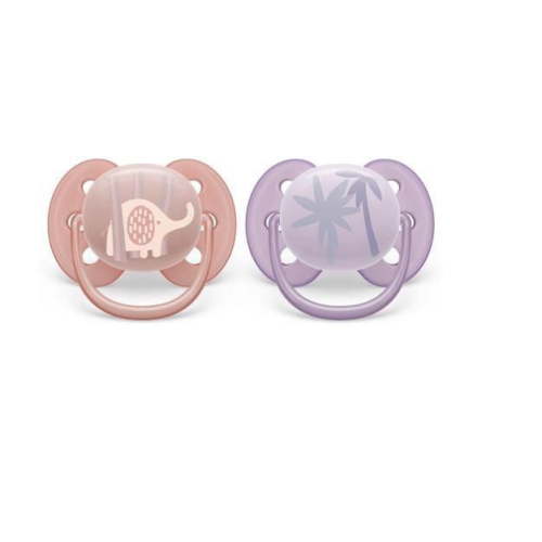 Philips Avent Ultra Soft Pacifier 0-6m, lychee elephant / lilac palms, 2 pack SCF091/09 - Walmart.ca