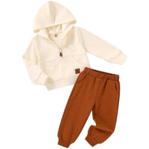 6-12 months Happy Town Baby Clothes for Girls Boys Solid Color Half-Zip Sweatshirt and Sweatpants Outfits Set Fall Toddler Sweatsuit