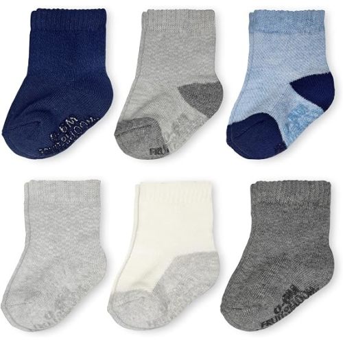Fruit of the Loom All Weather Baby & Toddler Socks - Cotton Crew Socks with Grips for Boys, Girls and Unisex