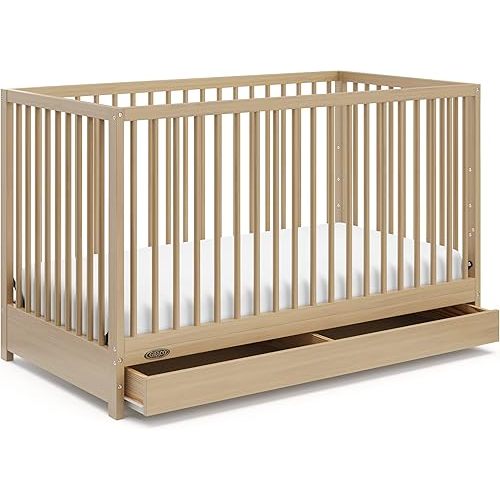 Graco Teddi 5-in-1 Convertible Crib with Drawer (Driftwood) – GREENGUARD Gold Certified, Crib with Drawer Combo, Full-Size Nursery Storage Drawer, Converts to Toddler Bed, Daybed and Full-Size Bed