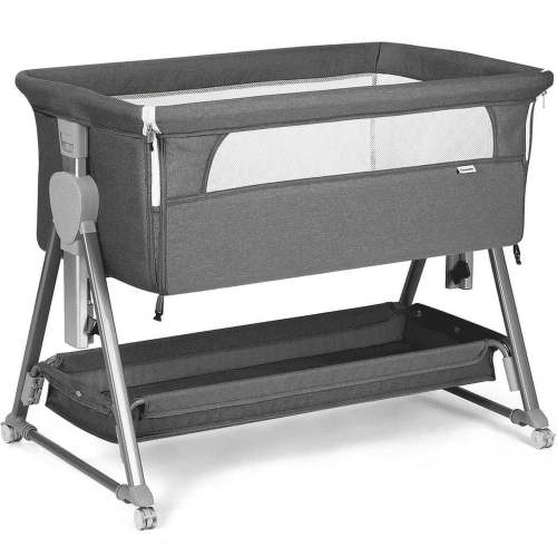 Cowiewie Gray Bassinet with Mattress, Mobile Storage, Bedside Sleeper for Newborn Infants