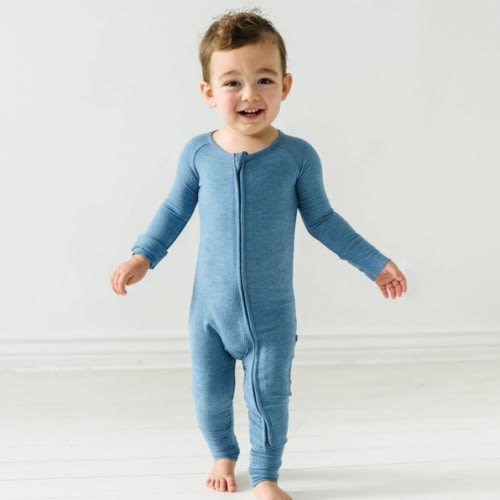 Heather Blue Ribbed Zippy - Little Sleepies