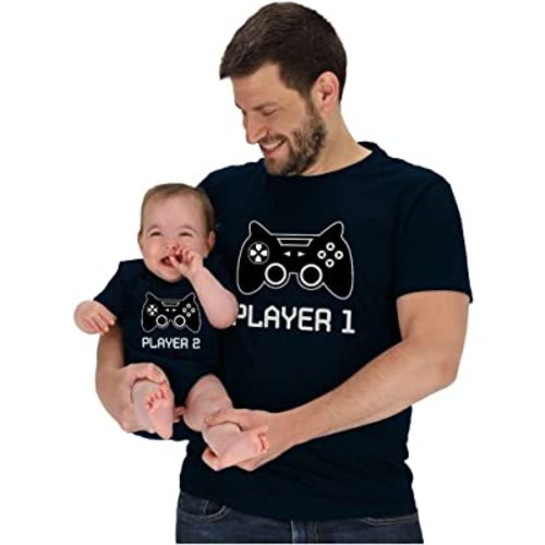 Tstars Player 1 & Player 2 Dad and Baby Matching Outfits | Funny Gamer Shirt Set for Father's Day and New Dads