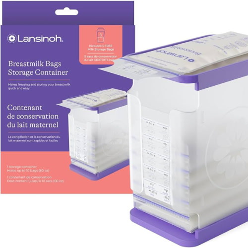 Lansinoh Breastmilk Storage Container with Quick-Freeze Tray, Stores up to 10 Breast Milk Bags, Made Without BPA/BPS, Includes 5 Milk Bags