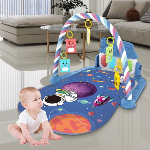 XIAOLE Kids Play Mat Gym, Music Pedal Piano Crawling Mat, Kick And Play Piano Gym With Music Light, Activity Tummy Time Play Mat With 5 Learning Sensory Toys, Gifts For Kids 0-14 Months