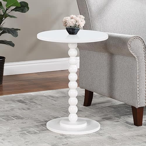 Convenience Concepts Classic Accents Venetian Spindle End Table 17.75" - Traditional Turned Solid Wood End Table, Round Classic Display Side Table, Elegant Accent Pedestal Table, White
