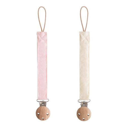 mushie Linen Baby Pacifier Clip Holder | Soft Fabric Strap, 2-Pack (Blush/Cream)