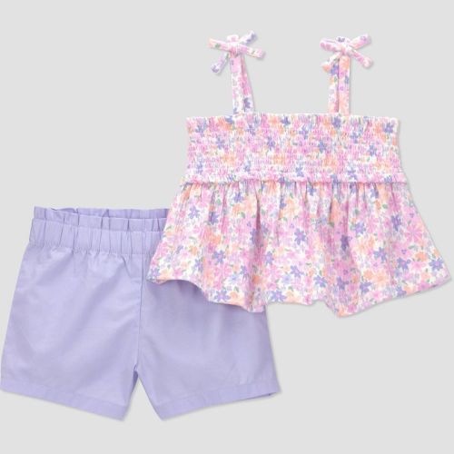 Carter's Just One You® Baby Girls' 2pc Floral T-Shirt and Shorts Set - Purple Newborn