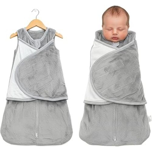 Fleece Swaddle Blanket for 0-3 Months Fleece Newborn Sleepers Plush Baby Wearable Blanket Golden Mink Swaddle with Adjustable Wrap for Baby Shower New Parents Gift, Gray