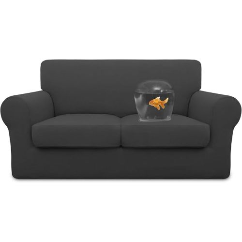 Medium Loveseat size, Dark Gray - Easy-Going Waterproof 3-Piece Loveseat Cover