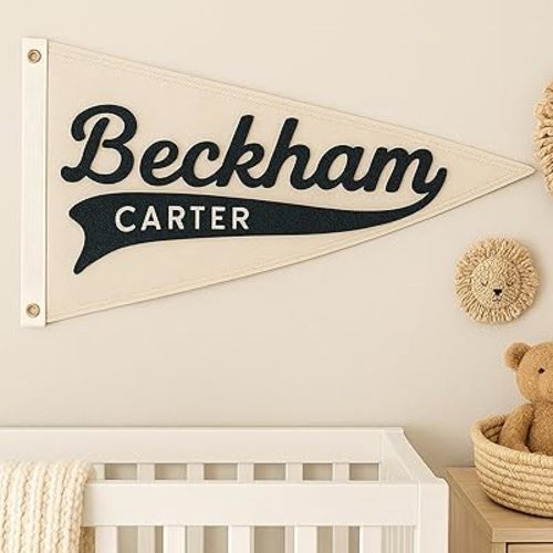 Personalized Baby Name Sign for Nursery Decor, Custom Name Canvas Pennant Flag, Customized Name Banner for Birthday, Baby Shower Party Supplies Wall Decor