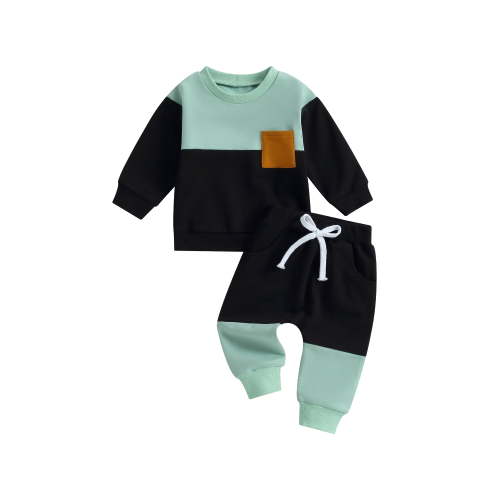 Loicainy Baby Toddler Boys Pants Outfits Set, 6 12 18 24 Months 2T 3T 4T 5T Contrast Color Long Sleeve Crew Neck Sweatshirt with Elastic Waist Sweatpants Infant Clothes Sets