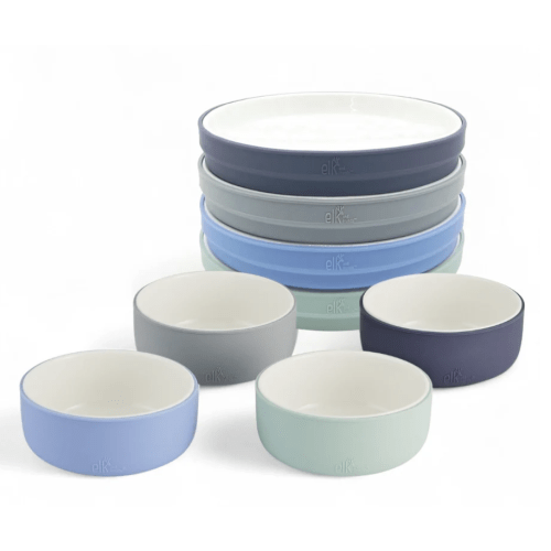 Kids Porcelain Mealtime Bundle | Normal Sleeves | 7.8" Plates + Bowls | 8 Pcs | Sage/Misty Blue/Navy/Gray