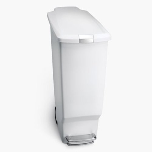 simplehuman 40 Liter / 10.6 Gallon Slim Kitchen Step Trash Can With Secure Slide Lock, White Plastic