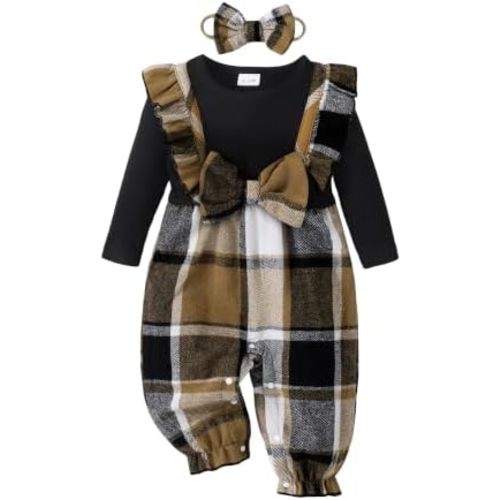 GEMLON Baby Girl Clothes Ruffle Plaid Romper Infant Girl Outfits
