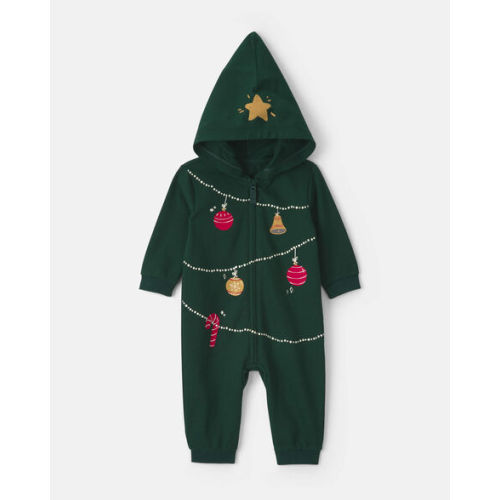 Baby Christmas Tree French Terry Long-Sleeve Jumpsuit - Green | Carter's