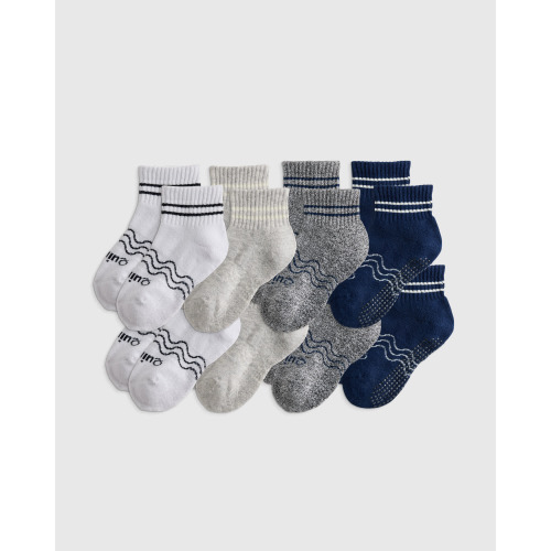 Organic Cotton Quarter Crew Socks 8-Pack - Toddler in White/Grey Multi