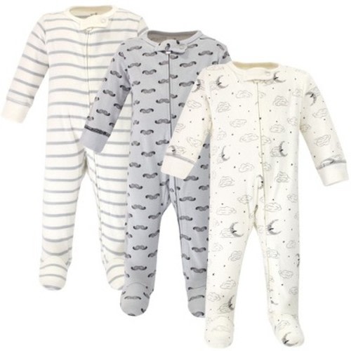 Touched by Nature Baby Boy Organic Cotton Zipper Sleep and Play 3pk, Mr Moon, 6-9 Months