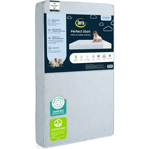 Serta Perfect Start Dual Sided Baby Crib Mattress & Toddler Mattress - Waterproof - 6" Premium Sustainably Sourced Fiber Core - GREENGUARD Gold Certified – 7 Year Warranty - Made in USA