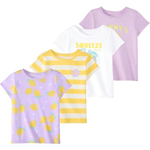Garanimals Baby & Toddler Girl T-Shirt - Short Sleeve Tees - Kid's Casual Crew Neck - Size 0-6T - 4 Pack Set