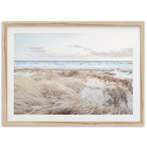 Framed Coastal Wall Art | Beach Grass Photography Print, Muted Ocean Seascape Decor, Seashore